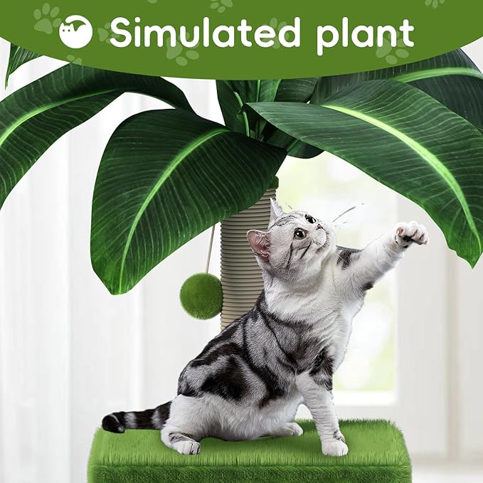 Cat Scratching Post with Condo, Palm Cat Tree Tower Natural Sisal Cat Scratcher Cat Bed Cat Furniture for Kittens and Cats