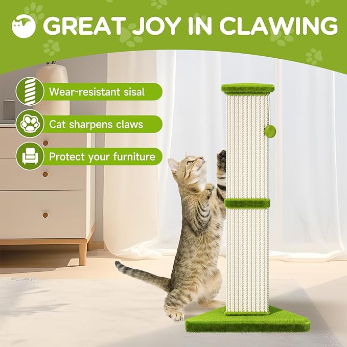 Cat Scratching Post 32 Inch Tall Cat Scratching Post for Indoor with 5 Inch Diameter Post and Ball Cat Scratcher for Medium and Large Cats