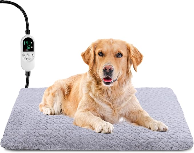 ENJOY PET Pet Heating Pad, Heated Cat Bed Indoor Heated Dog Bed with Chew Resistant Steel Cord, 12 Level Timer and Temperature Dog Heating Pad, Heated Pet Bed Electric Heating pad for Puppy Cats Dogs