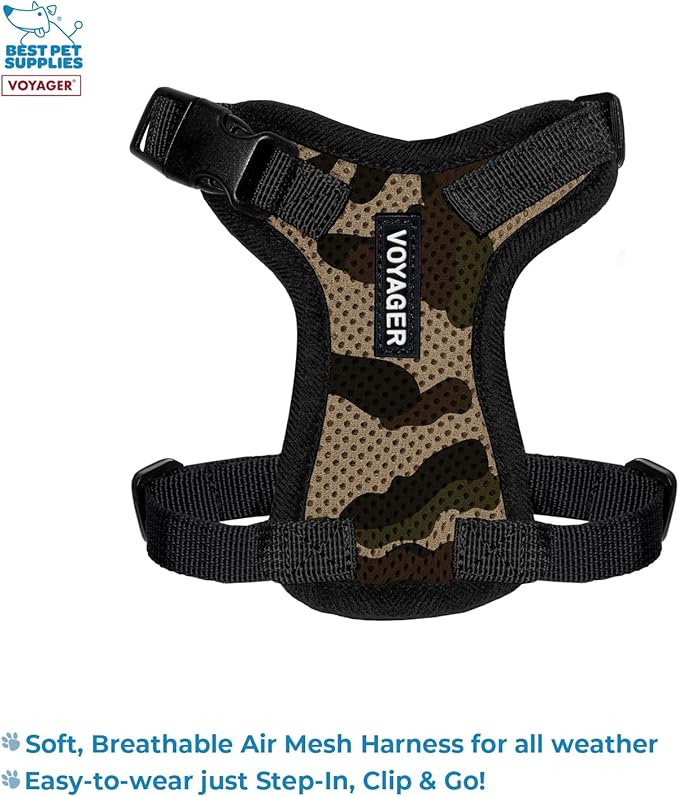 Voyager Step-in Lock Adjustable Cat Harness w. Cat Leash Combo Set with Neoprene Handle 5ft - Supports Small, Medium and Large Breed Cats by Best Pet Supplies - Army/Black Trim, XXS