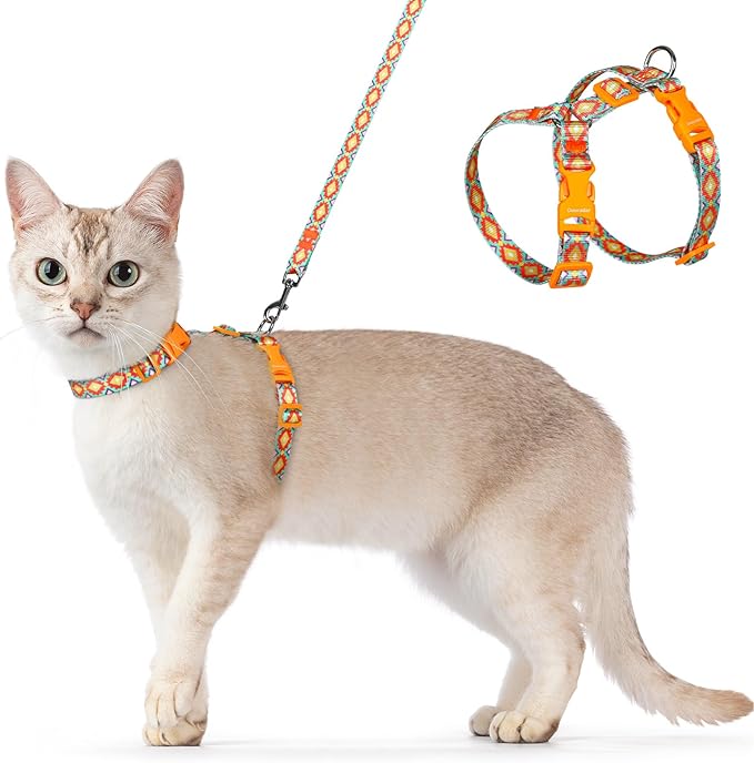 Dooradar Cat Harness and Leash, Escape Proof Adjustable Kitten Vest, Lightweight Soft Pet Straps, Easy Wearing for Small Medium Kitty Safe Walking Travel Control, Multicolor, M