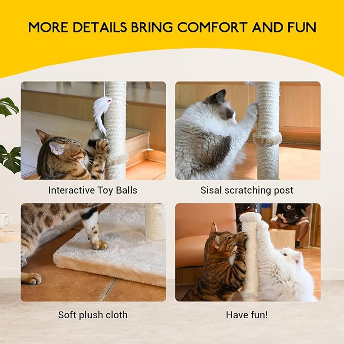 KINGROCK Tall Cat Scratching Posts for Indoor Cats,Cat Scratching Post with Plush Toys for Kittens or Smaller Cats,Premium Sisal Post for Cats at All Ages with Reinforced Stable Base