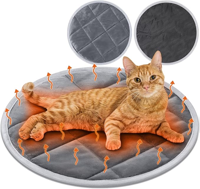2 Pcs Cat Heating Pad Round 16 Inch Self Heating Cat Mat Washable Heated Cat Bed Anti Slip Cat Warming Pad Pet Bed Mat for Kennel Dog Crate Indoor Outdoor(Gray,16 Inch)