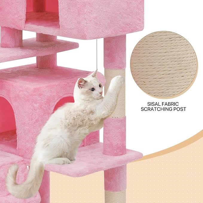 MoNiBloom Cat Tree, 54 Inch Cat Tree Tower with 2 Cat Condo, Cat Tower with Scratching Post, Cat Climbing Tower, Cat Tree for Indoor Cats, Soft Pink