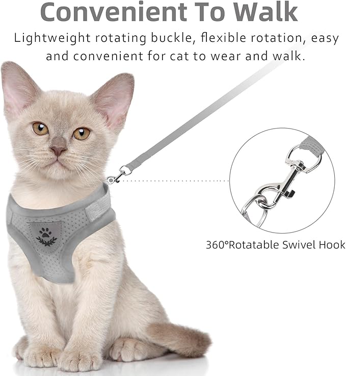 Gray X-Small Adjustable Breathable Reflective Harness for Small Cats and Dogs