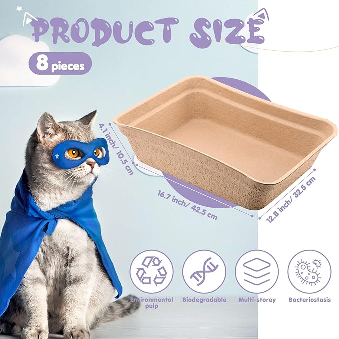 8 Pieces Disposable Cat Litter Boxes Paper Pet Litter Tray Portable 2 in 1 Kitten Disposable Box for Cat, Hamster, Guinea Pig, Mice, Small Animals, 16.7 x 12.8 x 4.1 Inch