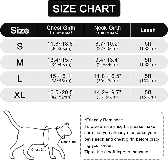 Cat Harness and Leash Set: Upgraded Escape Proof Vest with Lead for Large Cat Small Dog Puppy Walking, Soft Jacket Reflective Strips, Black (M)
