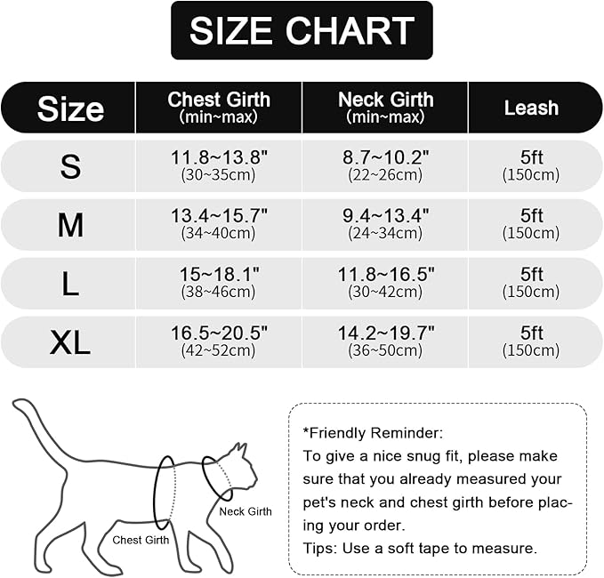 Cat Harness and Leash Set: Upgraded Escape Proof Vest with Lead for Large Cat Small Dog Puppy Walking, Soft Jacket Reflective Strips, Black (XL)