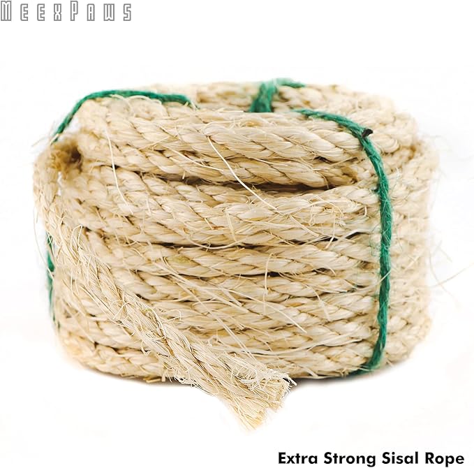 MEEXPAWS Natural Strong Sisal Rope Replacement for Cat Scratching Posts for Winding Easy & Tight |4mm Diameter | Brown | 164FT