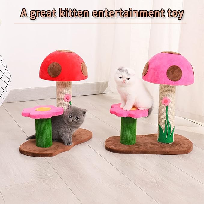 Fhiny Mushroom Cat Scratching Post, Natural Sisal Kitten Scratcher Claw Pole Cute Kitty Toy for Indoor Kitten Training Interactive Small Cats Tree