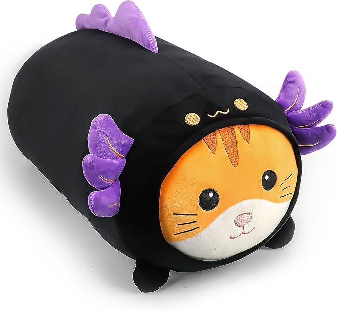 24'' Cute Black Axolotl Cat Plush Toy, Kawaii Plushies Big Axolotl Stuffed Animal, Soft Squishy Axolotl Kitten Plushies Gift for Kids Boys Girls, Birthday