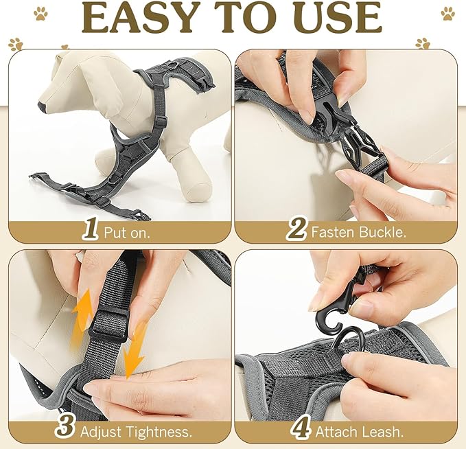 Cat Harness and Leash Set for Walking, Adjustable Kitten Vest Harness with Reflective Strip Breathable Mesh, Escape Proof Soft Pet Safety Vest for Cats, Kittens, Puppies, XL Grey