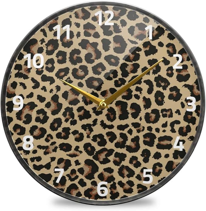 ALAZA Cheetah Leopard Print Animal Skin Wall Clock Battery Operated Silent Non Ticking Clocks for Living Room Decor 12 Inch / 9.5 Inch