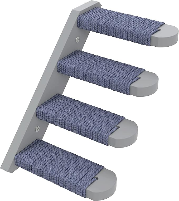 Skywin Cat Steps - Grey Solid Rubber Wood Cat Stairs Great for Scratching and Climbing - Easy to Install Wall Mounted Cat Shelves for Playful Cats (Grey)
