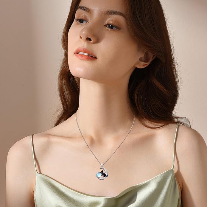 Animal Necklace 925 Sterling Silver Cat/Dog/Fox/Axolotl/Highland Cow Pendant Necklace Cute Animal Jewelry Graduation Gifts for Women