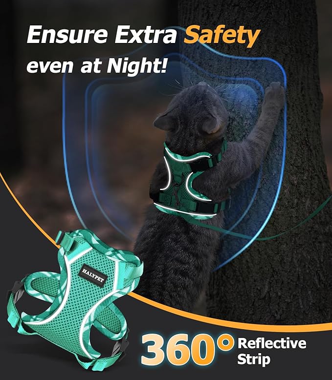 Halypet Cat Harness and Leash Set [H500 Pro Escape Proof Cat Harness for Walking, Adjustable Breathable Soft Travel Cat Leash, Reflective Strips Kitten Harness