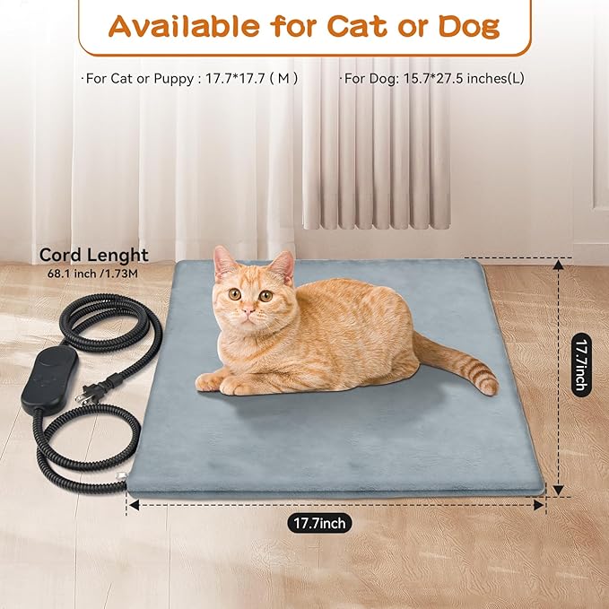Pet Heating Pads for Cats & Dogs Outdoor, 17.7x17.7inch Puppy Cat Heating Pad Bed Outdoor Waterprooof, Heated Cat Bed Outdoor, Heated Pet Mat, Heated Dog Blanket, Gifts for Cats Puppy