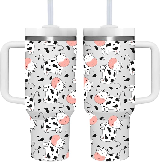 AMZUShome 40 OZ Cow Tumbler with Handle.Cow Lover Gifts.Unique Birthday Christmas Gifts for Farmer Cow Lover.Personalized 40 OZ Cow Tumbler Gifts for Women Men.