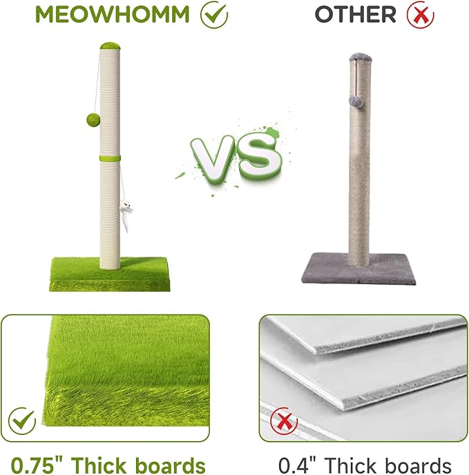 MeowHomm 32” Tall Cat Scratching Posts for Indoor Cats Adults with 2 Hanging Ball, Large Cat Scratch Post Cat Scratcher Includes Sisal Rope
