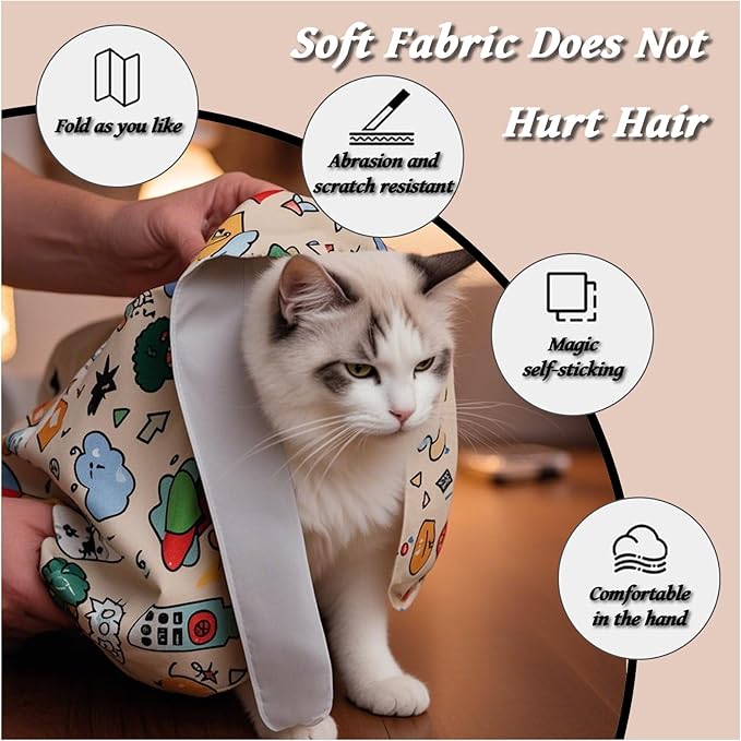 2025 New Cat Wrap for Grooming, Self-Adherent Cat Wrap for Cutting Nails with Cat Nail Clipper, Anti-Escape Cat Restraint for Nail Clipping, Ear Cleaning and Teeth Brushing (XL)