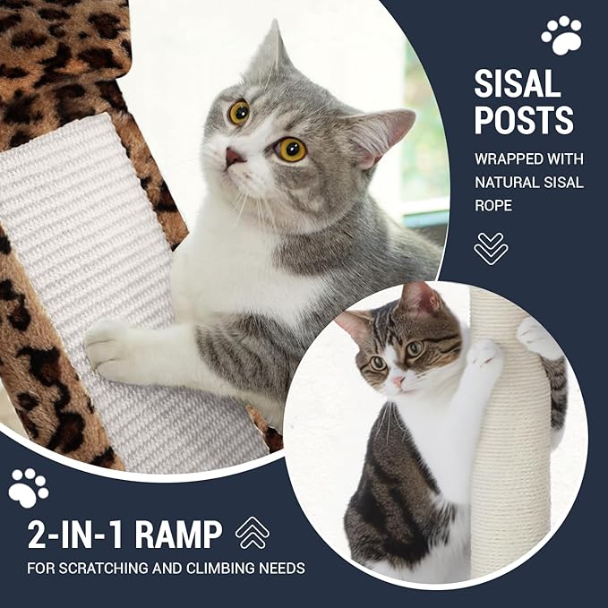 Allewie 68 Inches Cat Tree/Cat Tree House and Towers for Large Cat/Cat Climbing Tree with Cat Condo/Cat Tree Scratching Post/Multi-Level Large Cat Tree/Leopard Print
