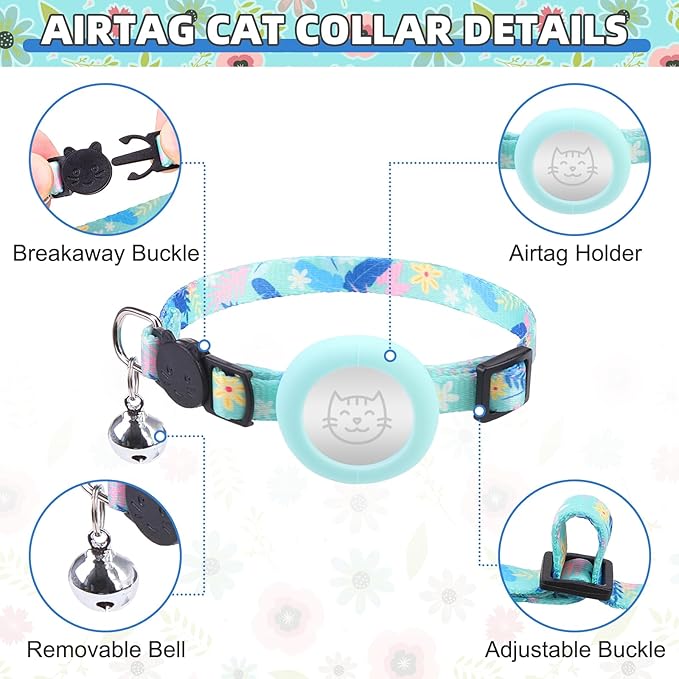 KOOLTAIL Cat Harness and Leash Set Escape Proof with Cat Airtag Holder Collars (3 in 1), Comfortable Lightweight Adjustable Kitten Harness for Small Medium Large Cats Safe Walking & Travel, Green