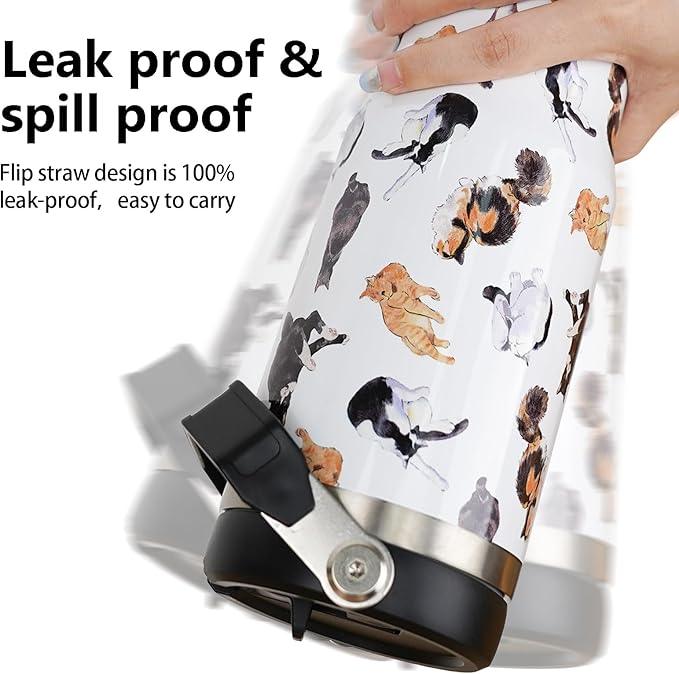 30oz Cat Tumbler with Handle and Straw, Stainless Steel Vacuum Insulated Flip Straw 30 oz Coffee Tumbler, Spill Proof Travel Mug, Cat Decor Gifts for Women