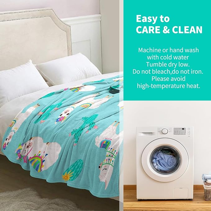 Alpaca Cactus Blanket Gifts for Women Girls Mom Birthday Christmas Valentine Present Llama Cacti Decor Home Bedroom Living Room Couch Bed Sofa Soft Cozy Lightweight Kid Adult Teen Fleece Throw 60"x50"