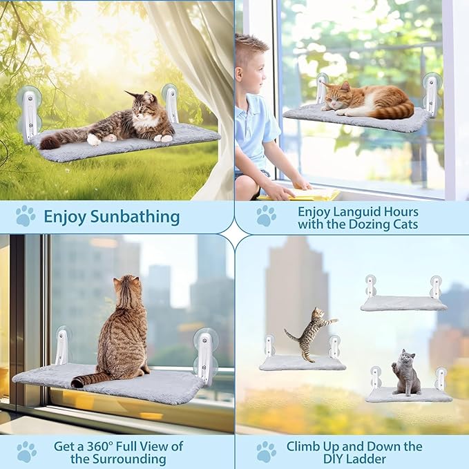 L&W BROS. 3PC Foldable Cat Window Perch Cat Hammock with 4 Suction Cups Easy to Assemble 20.5"x 11.2" Cat Window Bed for Large Heavy Cats Indoor(M 3Pc)