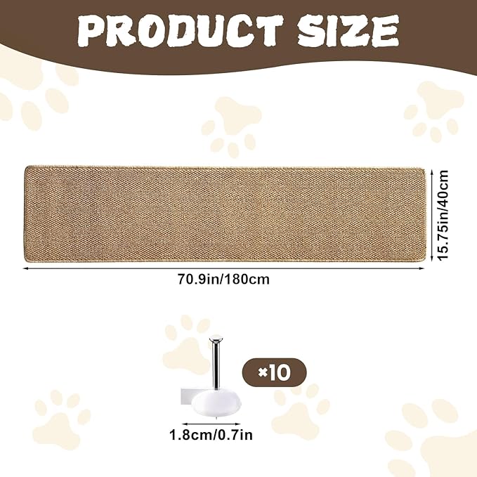 70.9"x 15.8" Thickened Extra Large Cat Wall Climbing Carpet, Cat Climbing Wall with 10pcs Fixed Nails for Indoor Cat Exercise,Cat Wall Scratcher,Wall Climbing Cat Carpet (Camel)