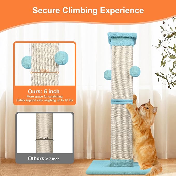 Cat Scratching Post 33 Inch Nature Sisal Cat Scratch Post for Indoor Cats, Large Cat Scratcher Protect Your Furniture, Cyan