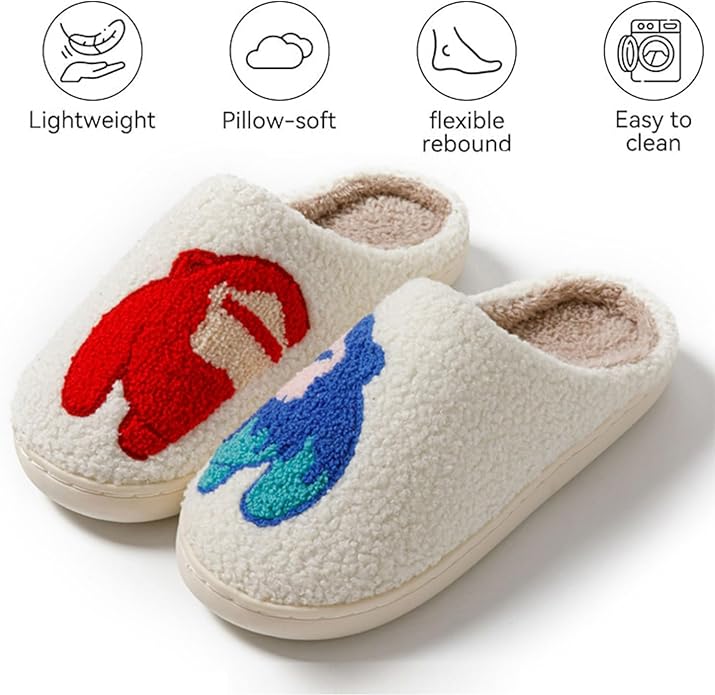 Animal Pattern Slippers - Hello Cat, Bear, Moose & Love Designs - Comfy Memory Foam Plush Cloud Slippers for Couples & Indoor Home