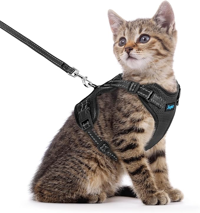 Supet Cat Harness and Leash Set for Small to Large Cats Adjustable Cat Vest Harness with Reflective Trim Universal Cat Leash and Harness for Cats/Puppies Outdoor Walking