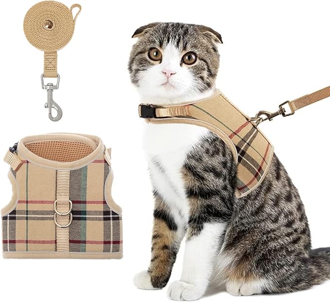 BINGPET Cat Harness and Leash Escape Proof - Soft and Air-Mesh Kitten Travel Walking Harness - Vest Harness for Small Medium Large Cats & Puppy Dog & Rabbit