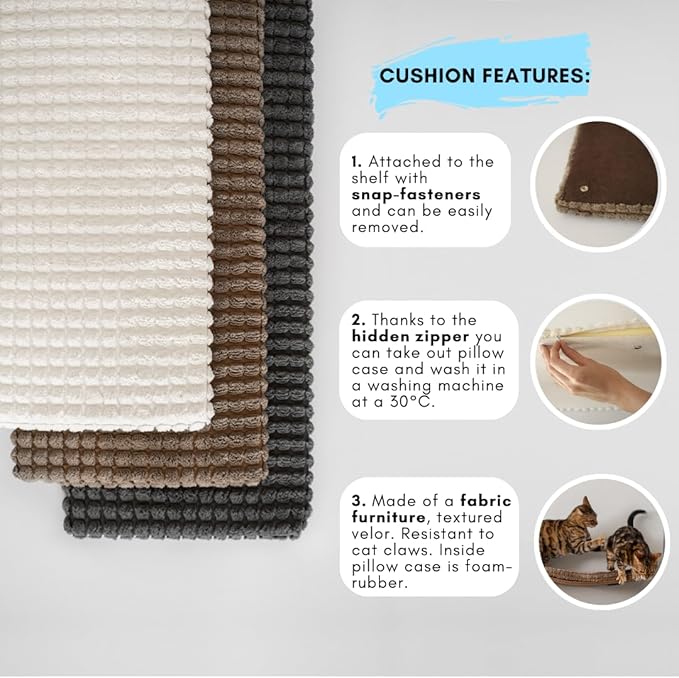 Cat Wall Furniture, Cat Steps for Wall, Cat Wall Mounted Bed, Cat House, Cat Shelves, Cat Bed, Cat Condo, Floating Cat Wall Shelf, Waved Shelf for Cat, Cat Set Grey Waved Shelf+Step