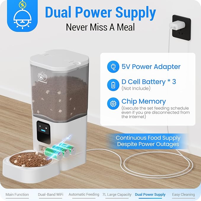 5G WiFi Automatic Cat Feeder with Wall Hook: Automatic Dog Feeder with 7L Large Food Storage Container, Cat Food Dispenser with Alexa for Multiple Pets, Detachable for Easy Clean -29 Cup