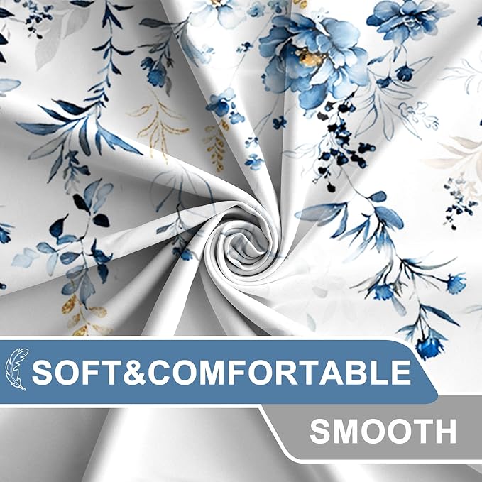 AWERT Blue Plants Shower Curtain with Hooks Watercolor Leaves Shower Curtain for Bathroom Waterproof Bathroom Accessories Bathtub Decor 48x72inch