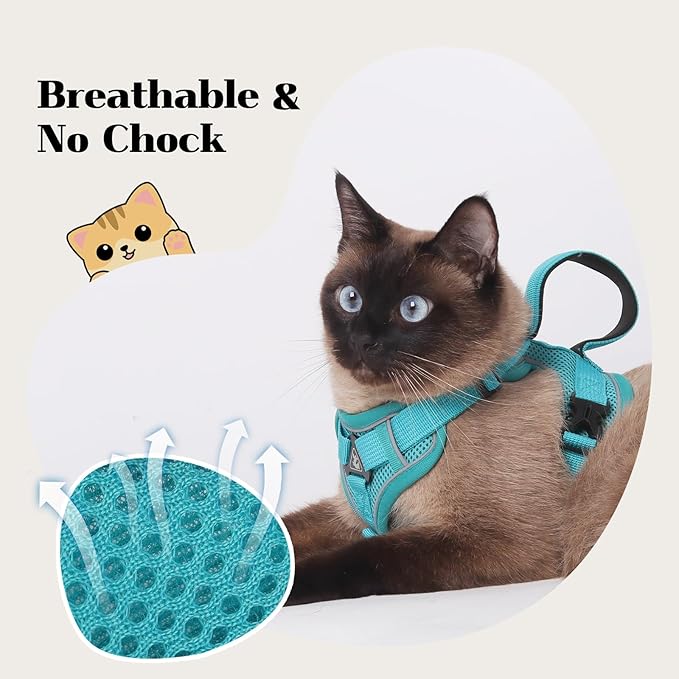Cat Harness and Leash Set Escape Proof Adjustable Tactical Vest Breathable Kitten Harness with Handle for Walking Reflective Strips Jacket for Dark Night