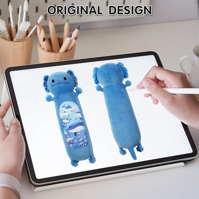 22” Long Axolotl Plush Body Pillow, Cute Blue Ocean Axolotl Stuffed Animals, Salamander Squishy Soft Plushies Toy, Gifts for Kids Girls and Boys, Birthdays Easter ﻿