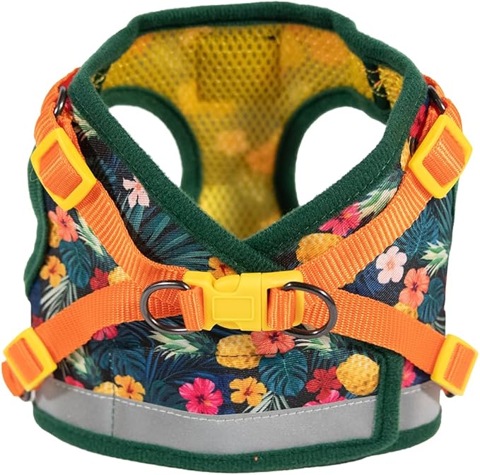 Travel Cat Harness and Leash Set - Adjustable Fit Mesh Cat Harness and Reflective Strap - Comfort Escape Proof Harness for Cats, Kitten for Outdoor Walking, Hiking (Medium, Hawaiian)