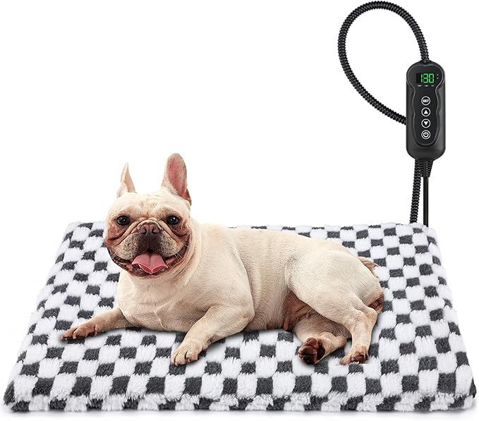 MIXJOY Heated Dog Bed, 11 Adjustable Temperature Dog Heating Pad Indoor with Timer, Pet Heating Pad for Dogs Cats, Electric Cat Heating Pad with Washable Cover, Heated Pet bed-28''x16'', Medium