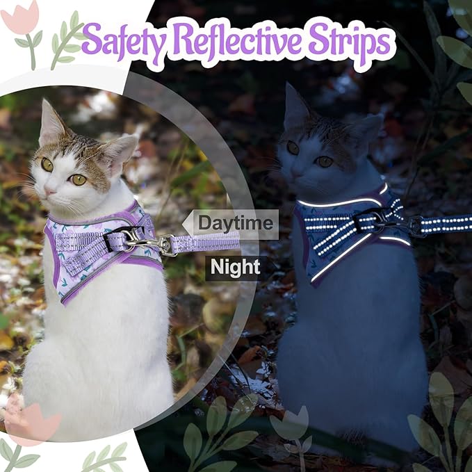 Cat Harness and Leash Escape Proof for Walking, Adjustable Soft Kitten Harness with Reflective Straps Step in Cat Vest Harness for Small Kitten and XS Dogs (Purple, XS-Chest(10.2"-11.8"))