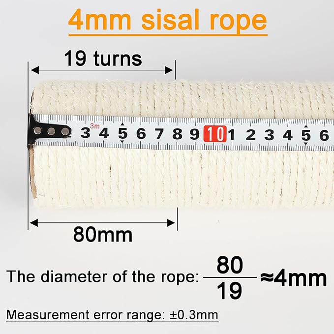 2.9in 7.4cm Diameter Cat Tree Replacement Post Parts Sisal Scratching Pole (M8, 30cm/11.8in)