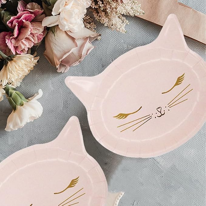 8Pcs Pink Cat Face Paper Plate - Disposable Plate with Cat Face Shape - Party Supplies - Disposable Paper Plate (9 ", 8 Pcs)