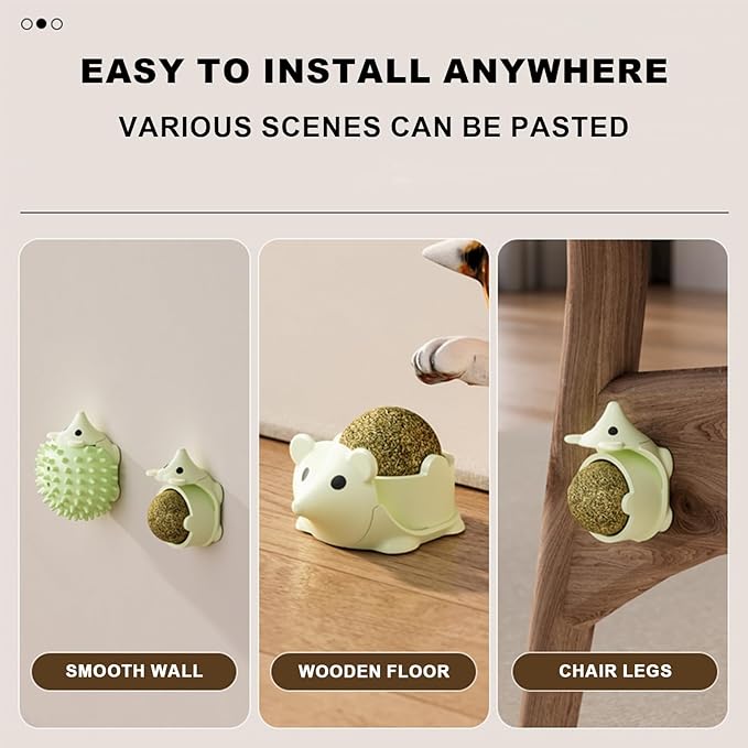 3 Pcs Catnip Toys Balls That Stick on Wall,Cat Toy Ball, Catnip Wall Balls for Cats Lick,Cat Face Scratchers, Cat self Groomer for Indoor Cats, (3-Color, Hedgehog)