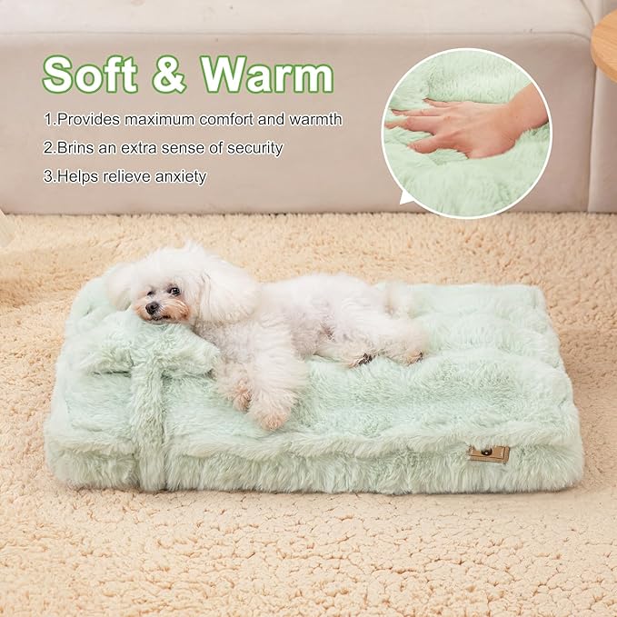 Jiupety Small Dog Bed, Mattress with Dog Pillow for Crate Small Dogs, Donut Calming Pet Beds. Plush Dog Crate Pad for Small Dogs Up to 25 Lbs, M(30"*19"*3"), Green.