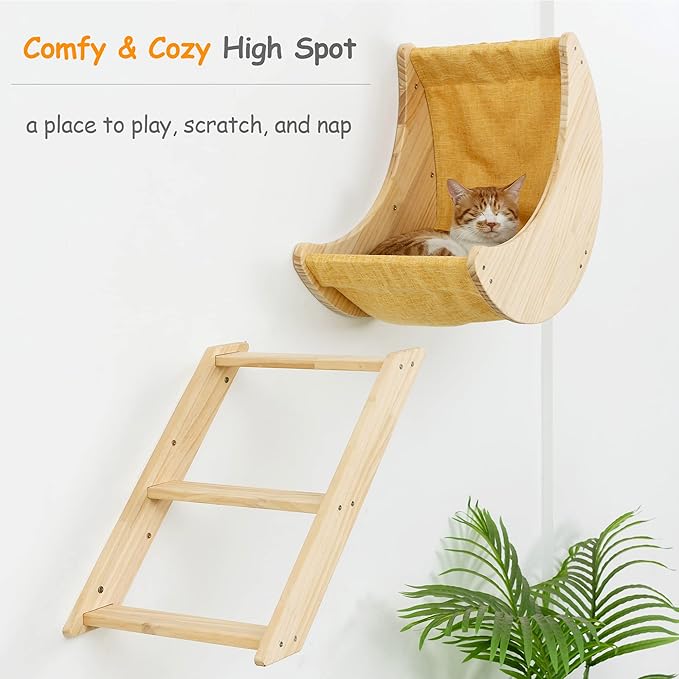 Cat Shelves and Perches Wall Mounted Cat Hammock for Lagre Cats Beds & Furniture Wood Moon Cat Shelf with Climbing Steps(Plus Size)