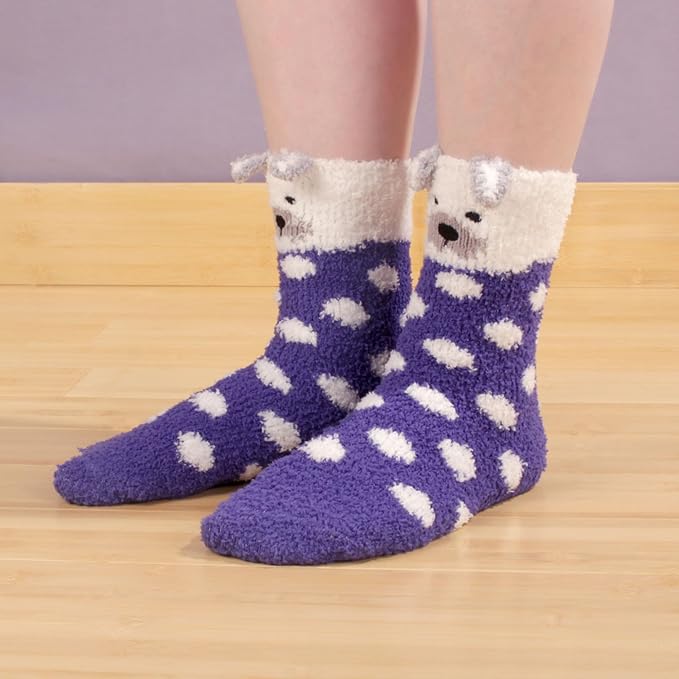 BambooMN Super Soft Warm Cute Furry Animal Non-Slip Fuzzy Cozy Fluffly Crew Winter Home Socks, Value Pack
