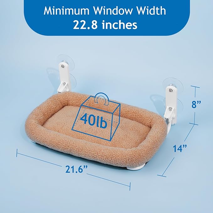 Foldable Cat Hammock for Window - Cordless, Embeded Machine Washable Bed, Robust Metal Frame - Cat Window Perch for Large Cats and Kitten (Brown Bolster Bed, Medium)