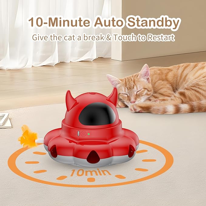 2-in-1 Interactive Cat Toys for Indoor Cats, Automatic Cat Toy with 7 Holes Mice Whack A Mole Moving Feather, Smart Cat Toy (Red)